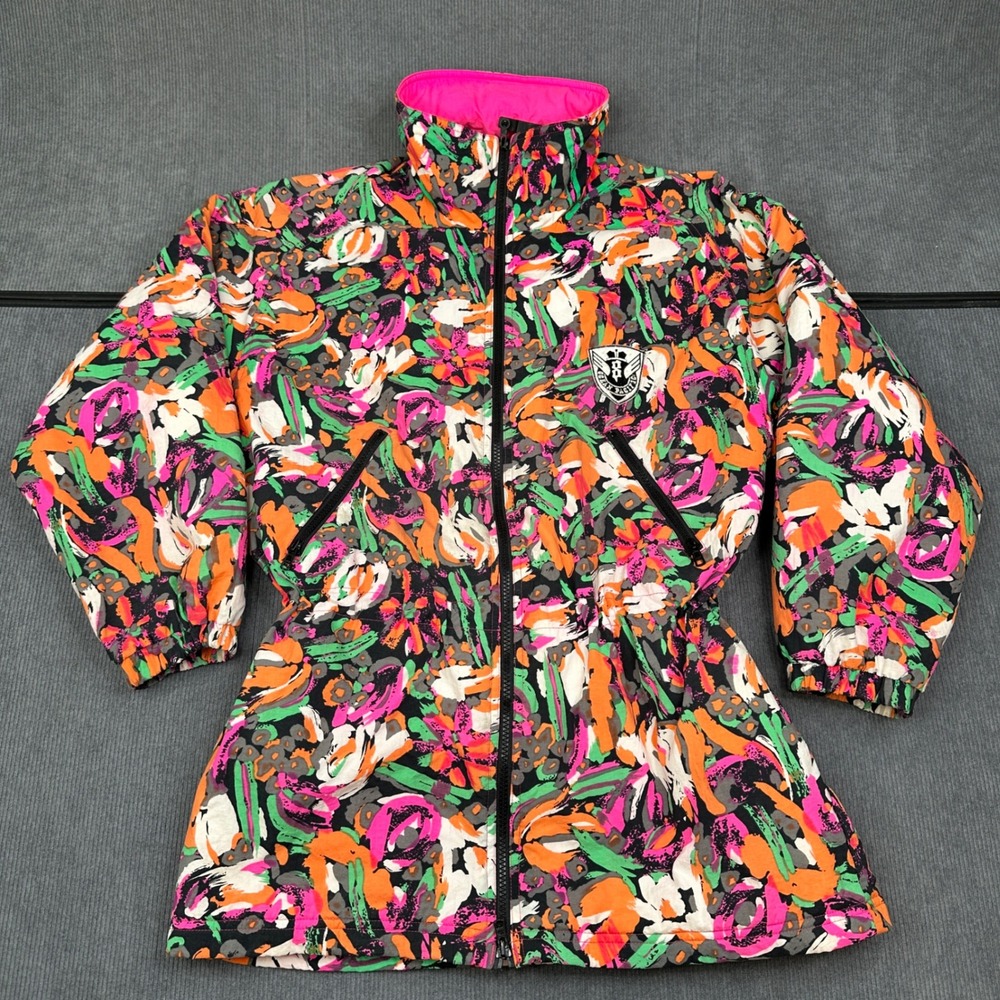 Vintage Ocean Pacific OP Neon‎ Abstract Floral Windbreaker Jacket Juniors S Y2K